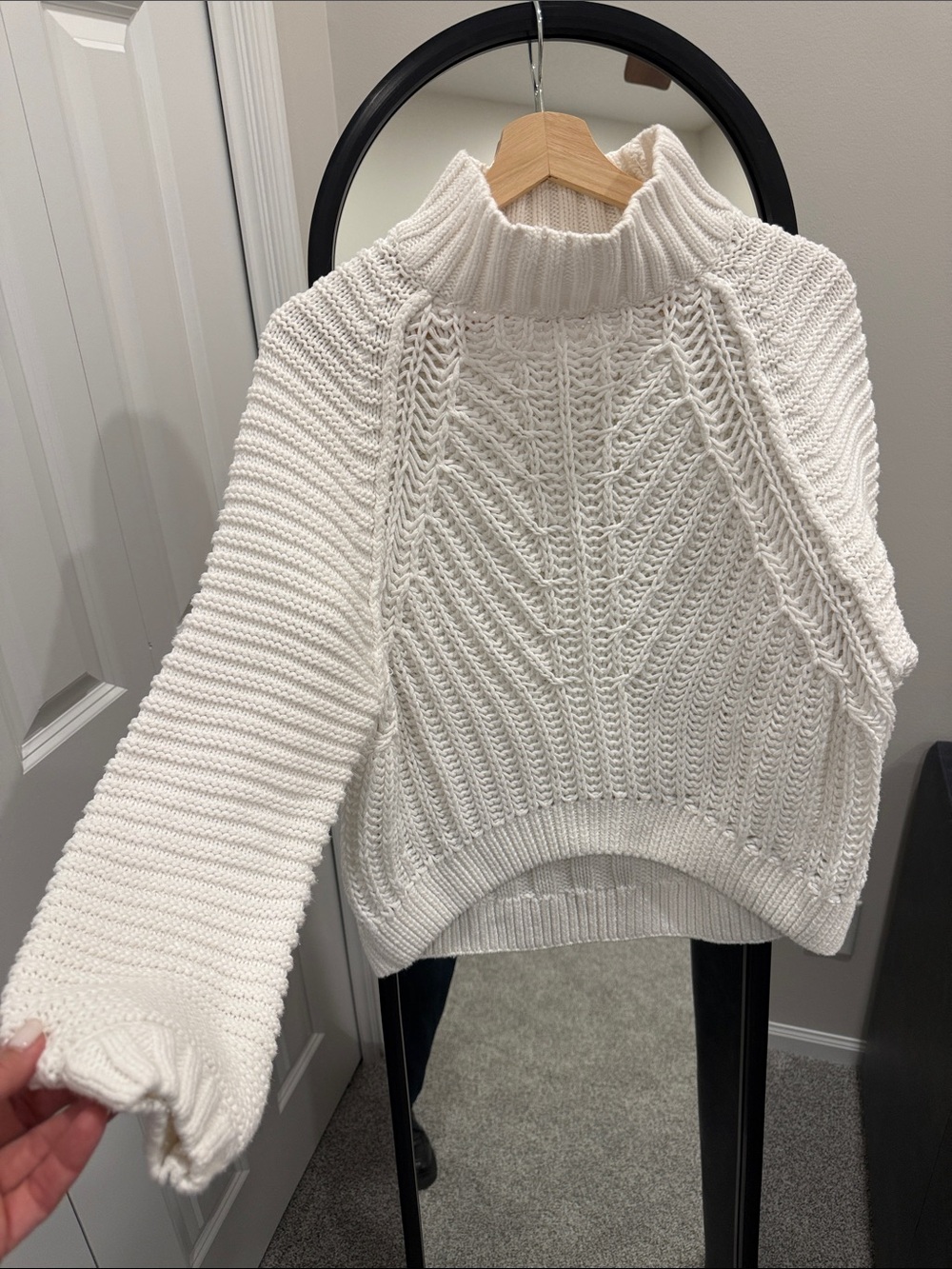 Free People White Cable Knit Turtleneck Sweater